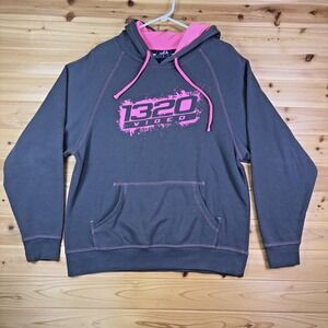 1320 Video Hoodie Womens Large Gray and Pink Long Sleeve Hooded Sweatshirt